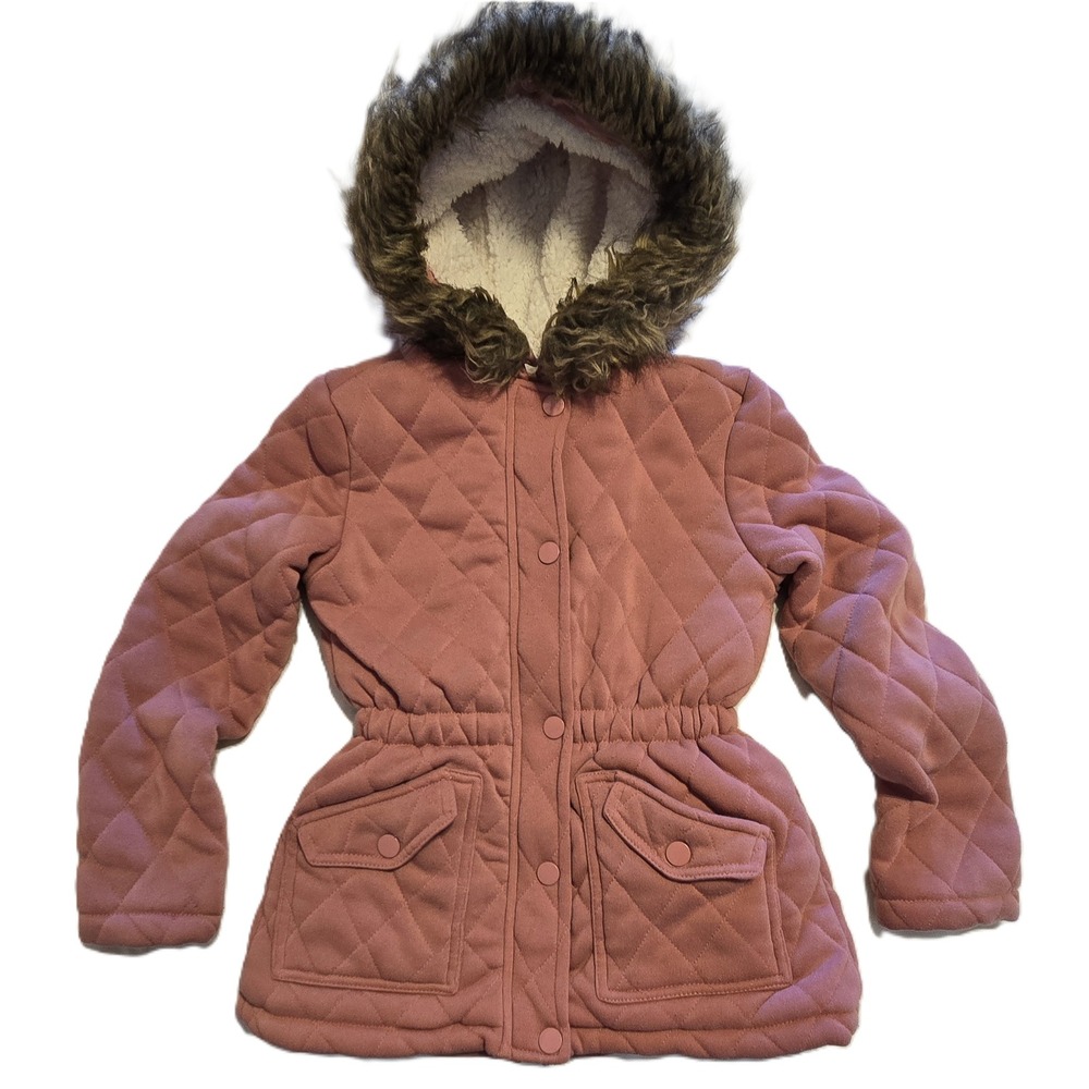 J For Justify Girls‎ Quilted Hooded Jacket Pink Faux Fur Trim Coat Size 10